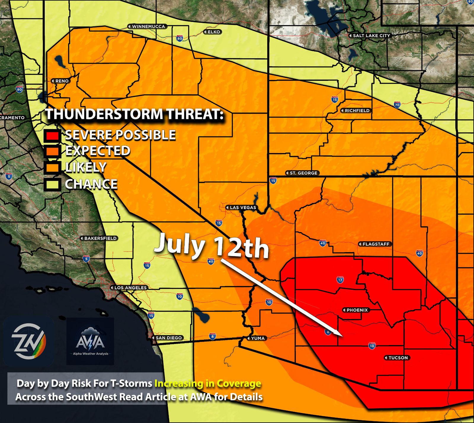 Hyper Active Monsoon Pattern Starting Day by Day Increasing Across the Southwest Region