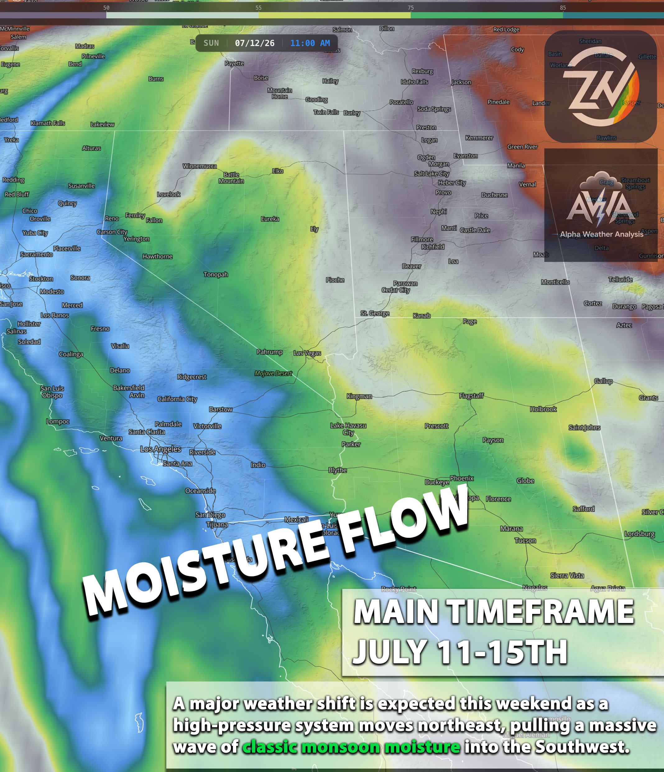 Classic Four Corner Monsoon Setup Starts Enhanced By El Niño in Stages July 11-15th 2026