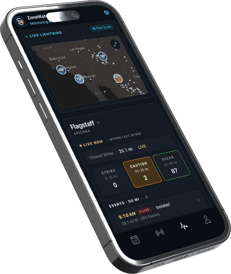 ZoneWatch lightning detection on phone