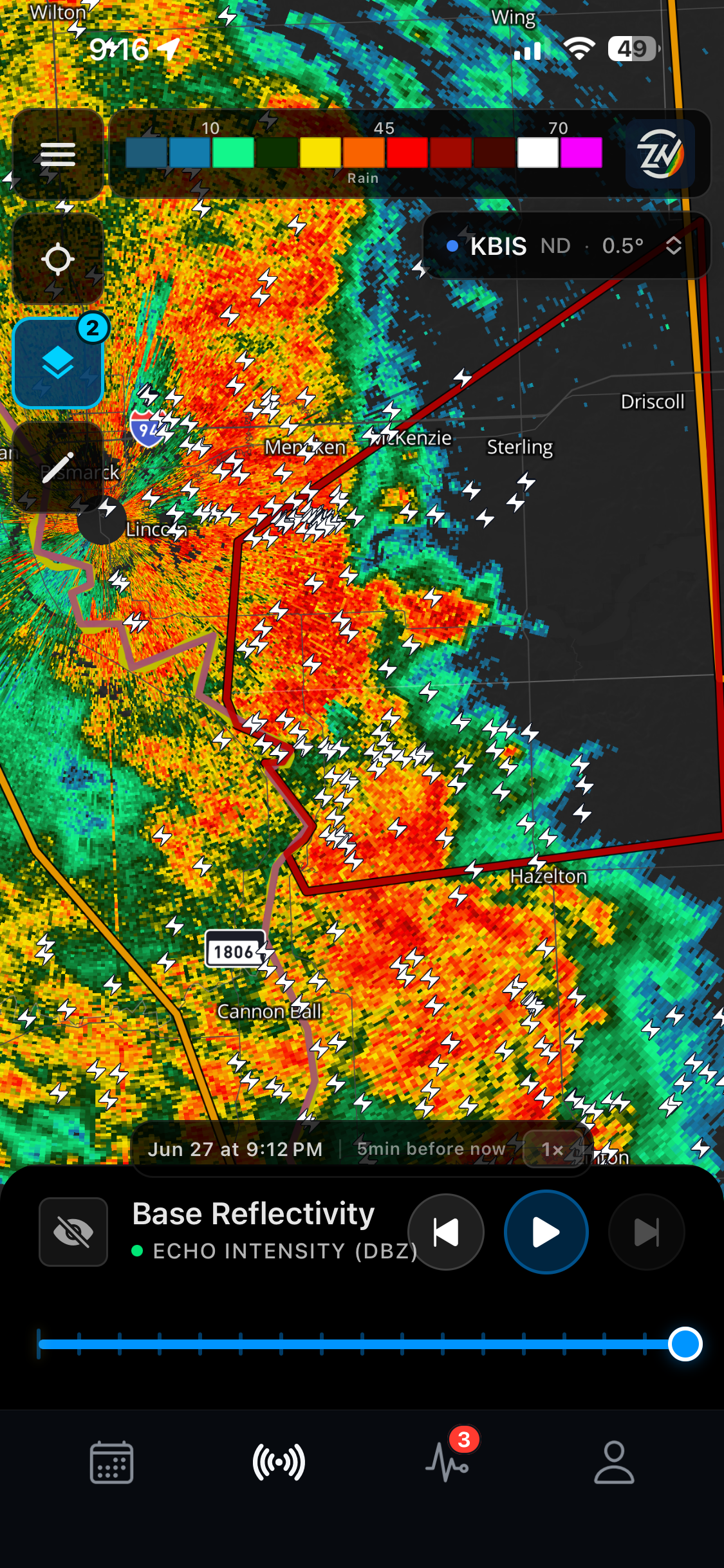 ZoneWatch radar view on iPhone